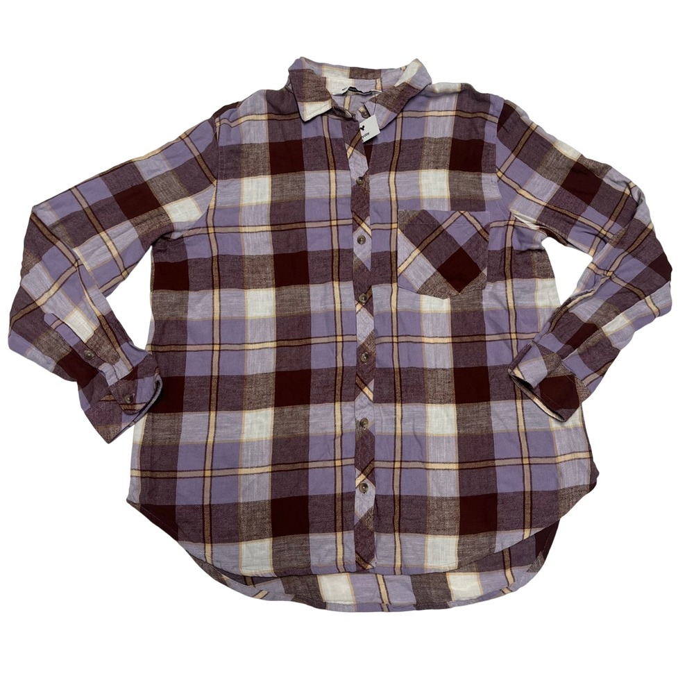 NEW! Sonoma Goods For Life Purple Plaid Flannel Everyday Shirt Womens Large NWT